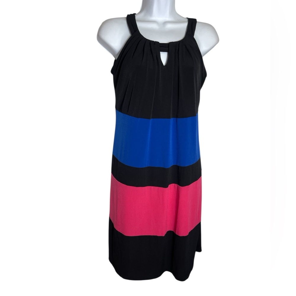 Enfocus Studio Dress size 4 Black‎ & Pink Halter Midi Sundress 🖤🩷💙